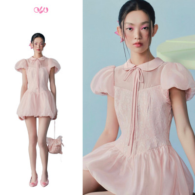 Đầm bí OLV tay phồng cổ cột dây nơ tiểu thư trẻ trung Idalia nhiều màu phù hợp đi làm đi chơi