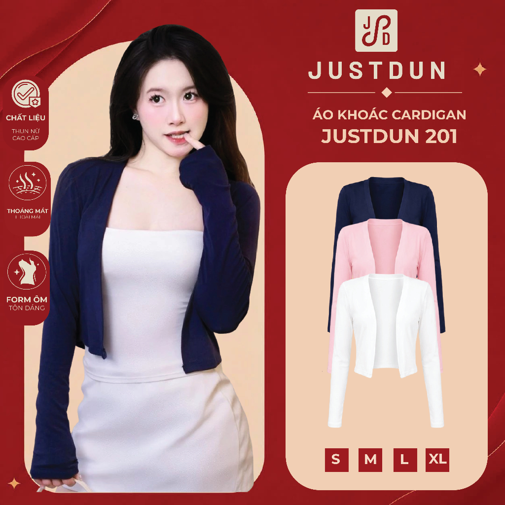 Áo Khoác Cardigan JUSTDUN 201 Nữ - Dáng Vừa, Vải Cotton Mịn, Mềm Mại, Thoáng Mát, Co Giãn Êm Ái