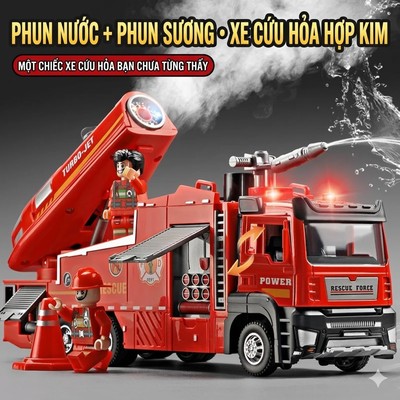 Đồ chơi xe cứu hoả KAVY gồm 2 đầu phun sương và phun nước bằng hợp kim có nhạc và đèn
