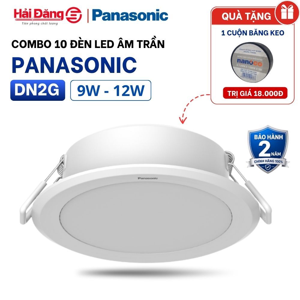 COMBO 10 đèn LED âm trần Panasonic DN2G khoét lỗ 90-110mm cho nhiều loại trần - Bảo hành 24 tháng