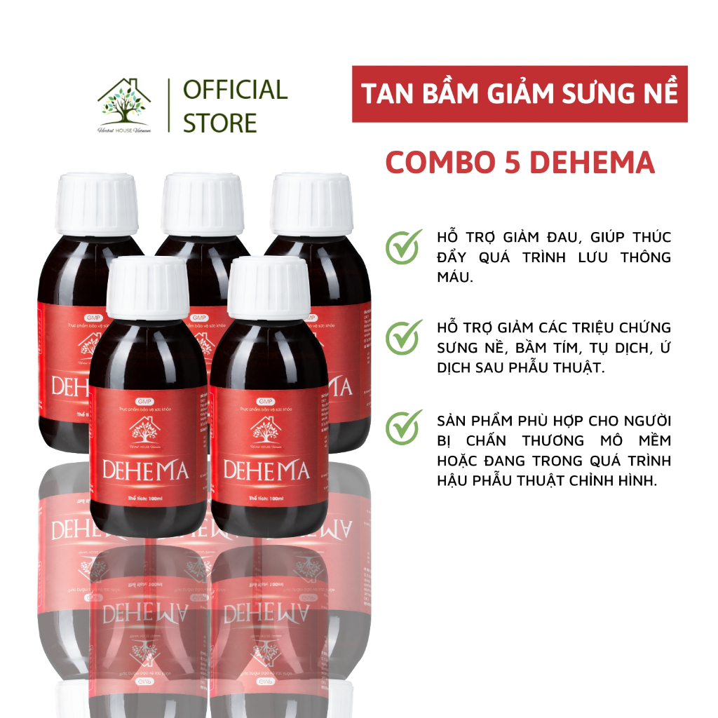 COMBO 5 dung dịch uống hỗ trợ tan nhanh bầm tím giảm sưng nề sau PTTM TPBVSK Dehema 100ml - HERBAL H