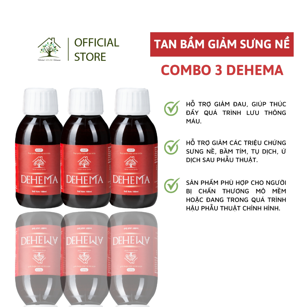 COMBO 3 dung dịch uống hỗ trợ tan nhanh bầm tím giảm sưng nề sau PTTM TPBVSK Dehema 100ml - HERBAL H