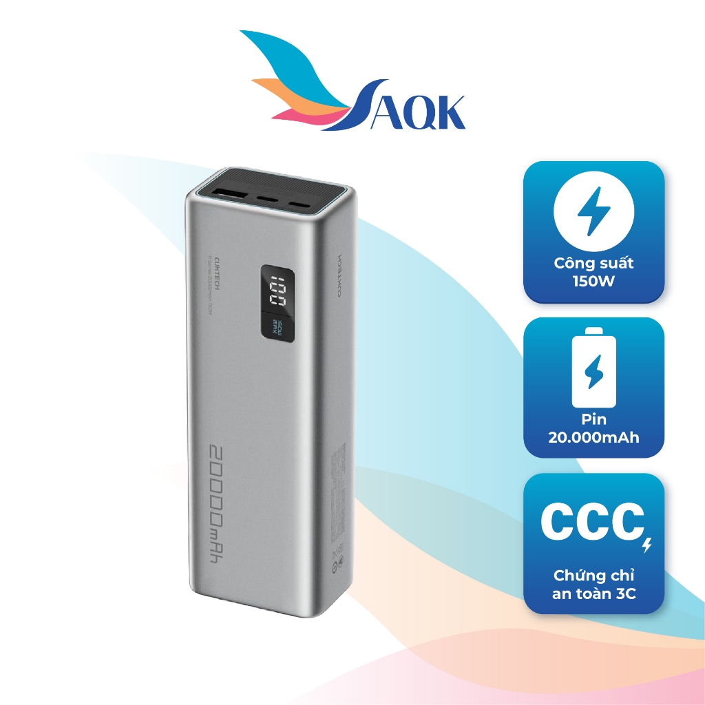Sạc dự phòng Cuktech Power Bank 15 1USB 2Type-C 150W 20000mAh PB200P - Hàng chính hãng