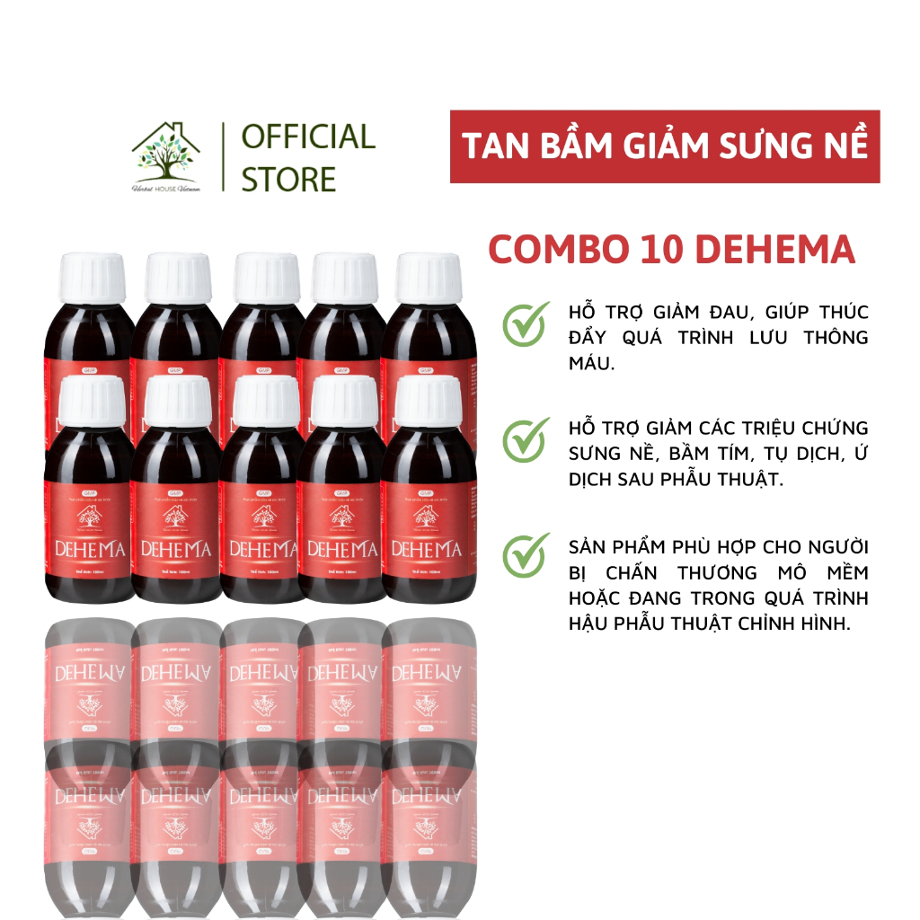 COMBO 10 dung dịch uống hỗ trợ tan nhanh bầm tím giảm sưng nề sau PTTM TPBVSK Dehema 100ml - HERBAL 