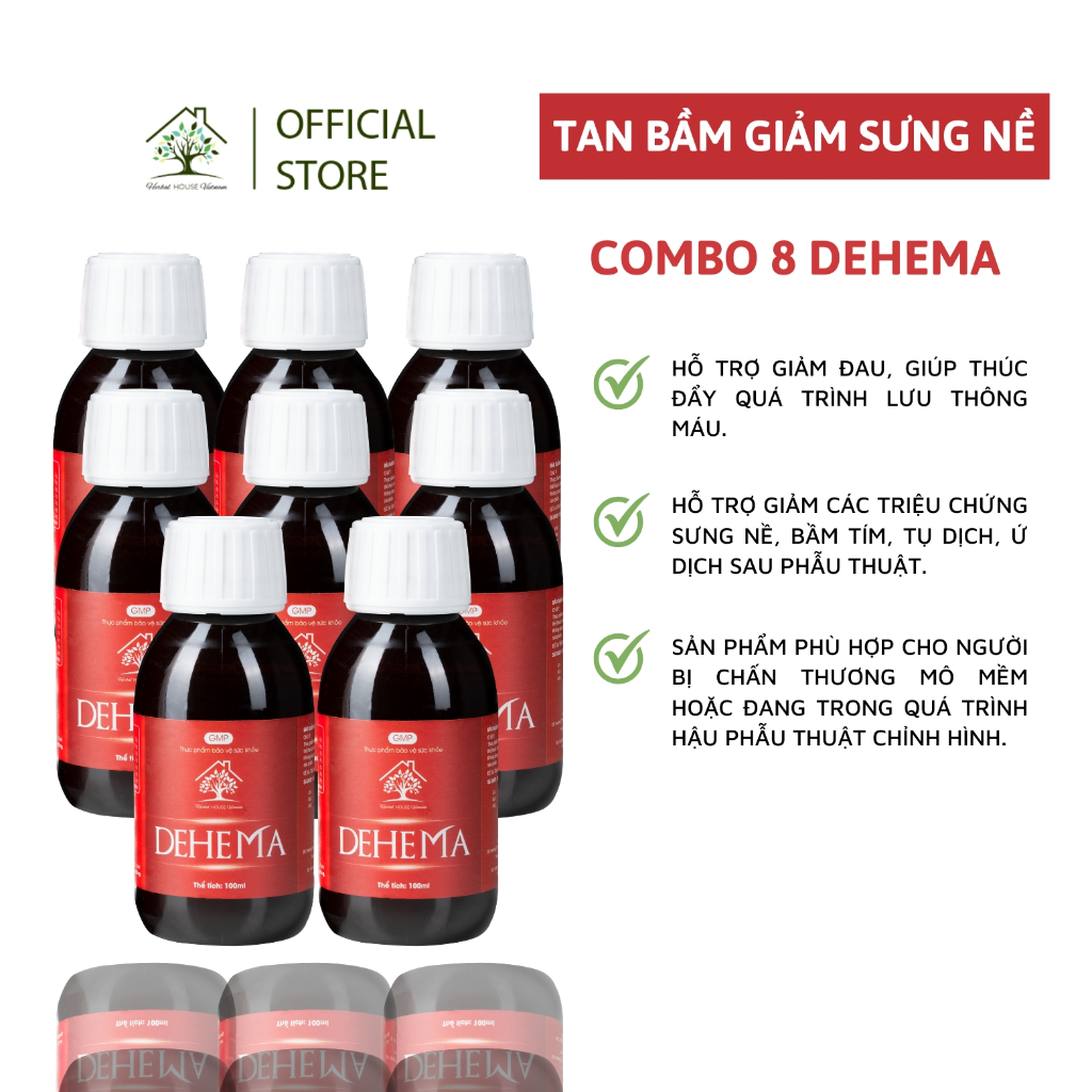 COMBO 8 dung dịch uống hỗ trợ tan nhanh bầm tím giảm sưng nề sau PTTM TPBVSK Dehema 100ml - HERBAL H