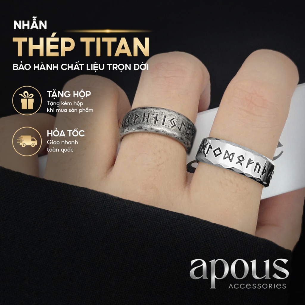 [N116] Nhẫn nam Thép Titan cao cấp không gỉ khắc ký tự Rune, Nhẫn Rune, Nhẫn nam không gỉ Apous