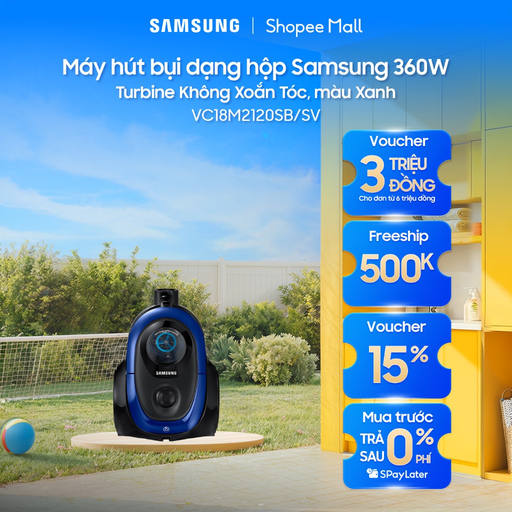 Máy hút bụi dạng hộp Samsung 360W VC18M2120SB/SV - Turbine Không Xoắn Tóc, màu Xanh