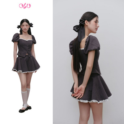 Set áo corset OLV tay bồng và chân váy Charcoal Puff Sleeve Corset Set phù hợp đi chơi