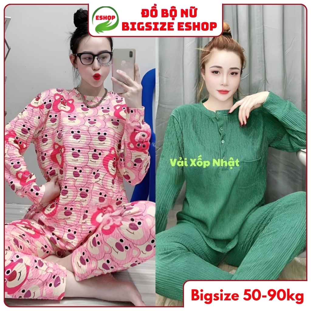 Set Bộ Ủ Kem Bigsize Tay Dài Quần Dài Thun Xốp Nhật ESHOP Đồ Bộ Nữ Thu Đông Trung Niên Mặc Nhà UK68