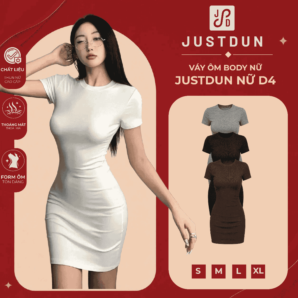 Váy ôm body nữ cổ tròn form fit cotton co giãn mềm mịn Justdun D4 | BigBuy360 - bigbuy360.vn
