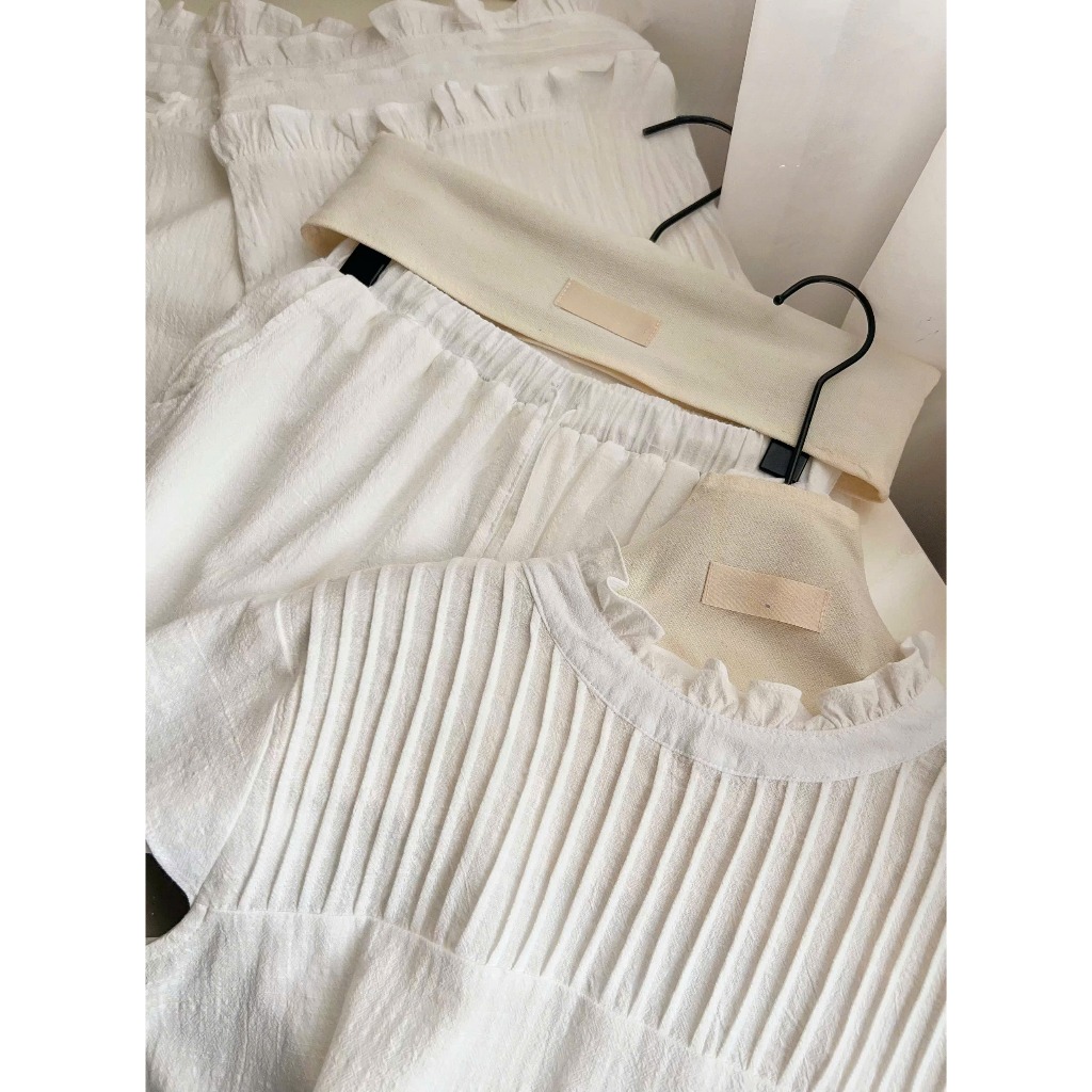 Set bộ nữ Asher áo sát nách phối li ngực kèm quần dài cạp chun tôn dáng,Bộ đồ nữ vải thô cotton phối ren thời trang Hebe | BigBuy360 - bigbuy360.vn