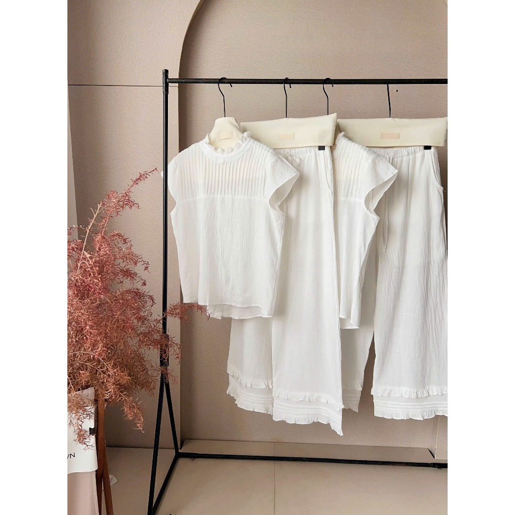 Set bộ nữ Asher áo sát nách phối li ngực kèm quần dài cạp chun tôn dáng,Bộ đồ nữ vải thô cotton phối ren thời trang Hebe | BigBuy360 - bigbuy360.vn