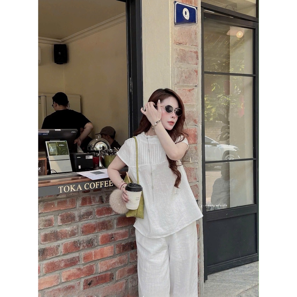 Set bộ nữ Asher áo sát nách phối li ngực kèm quần dài cạp chun tôn dáng,Bộ đồ nữ vải thô cotton phối ren thời trang Hebe | BigBuy360 - bigbuy360.vn