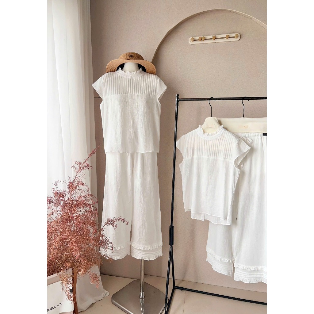 Set bộ nữ Asher áo sát nách phối li ngực kèm quần dài cạp chun tôn dáng,Bộ đồ nữ vải thô cotton phối ren thời trang Hebe | BigBuy360 - bigbuy360.vn