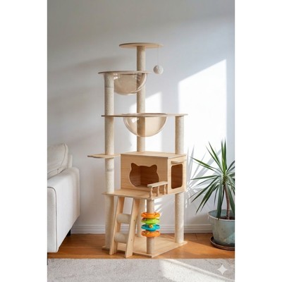 Nhà Cây Cho Mèo, Nhà Gỗ Cho Mèo HELIPET Trụ Cào Móng Cho Mèo Thoải Mái