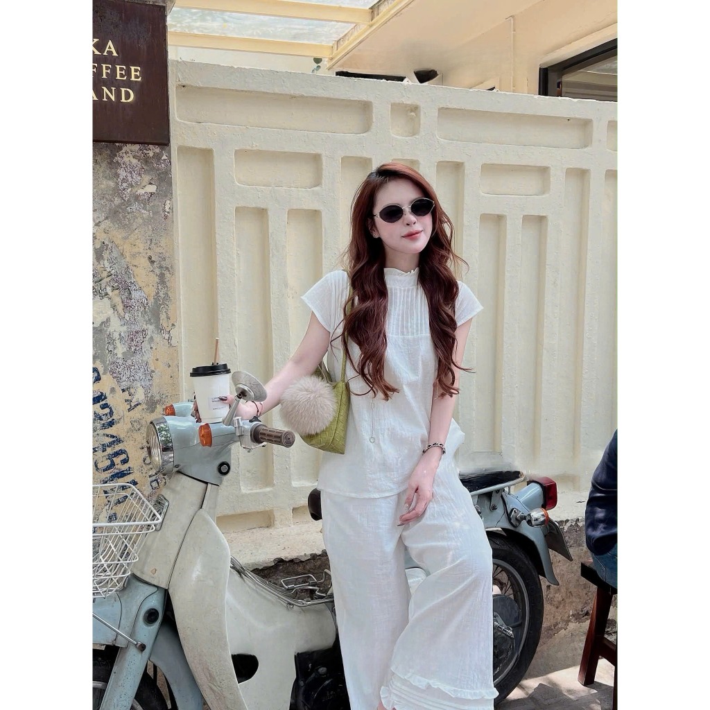 Set bộ nữ Asher áo sát nách phối li ngực kèm quần dài cạp chun tôn dáng,Bộ đồ nữ vải thô cotton phối ren thời trang Hebe | BigBuy360 - bigbuy360.vn