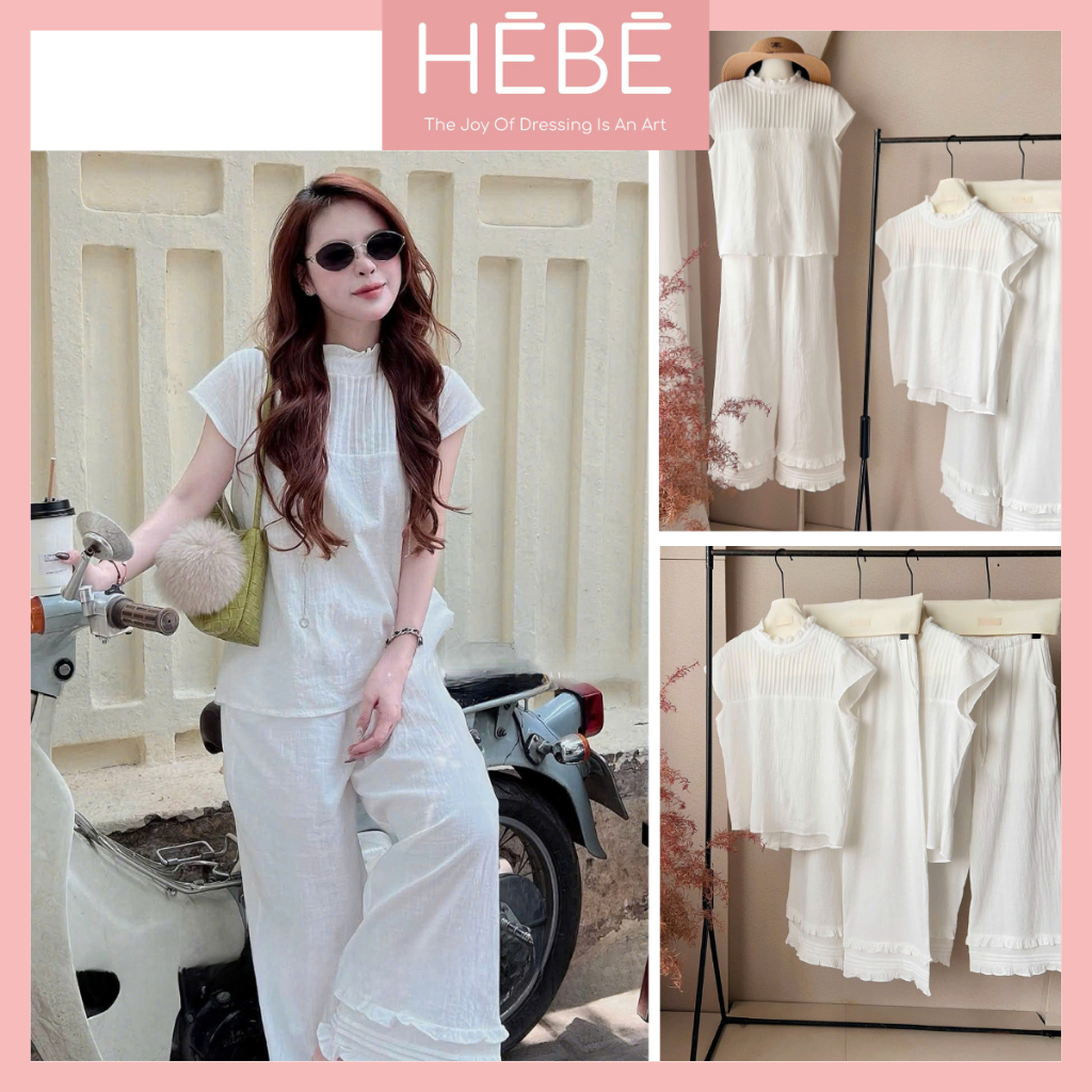 Set bộ nữ Asher áo sát nách phối li ngực kèm quần dài cạp chun tôn dáng,Bộ đồ nữ vải thô cotton phối ren thời trang Hebe