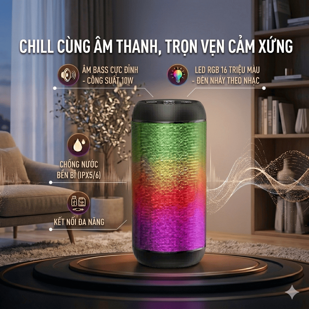 Vivan Loa Bluetooth Robot RB510 Bass Lớn Công Suất 10W Đèn Led RGB Chống Nước