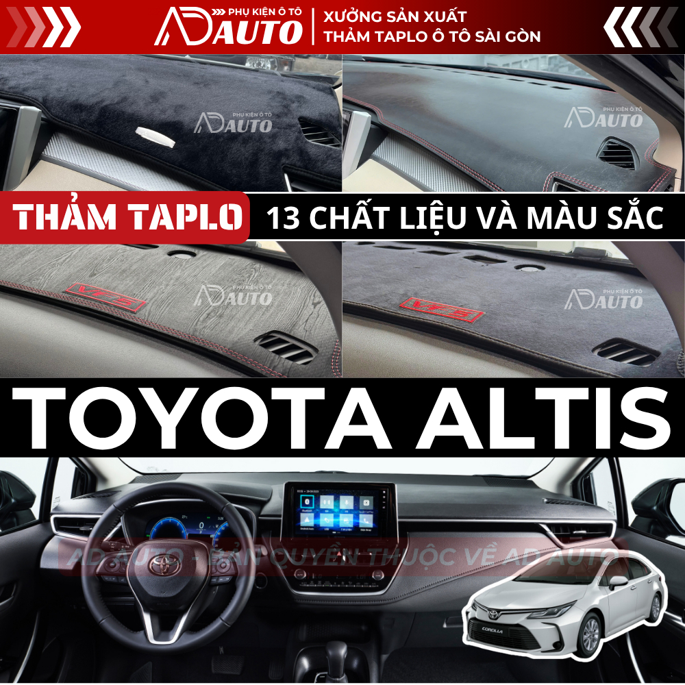 Thảm taplo TOYOTA ALTIS, Thảm Phủ Taplo Ô Tô 13 Chất Liệu Da, Nhung, Chống Nắng, Chống Chói, Bảo Vệ 
