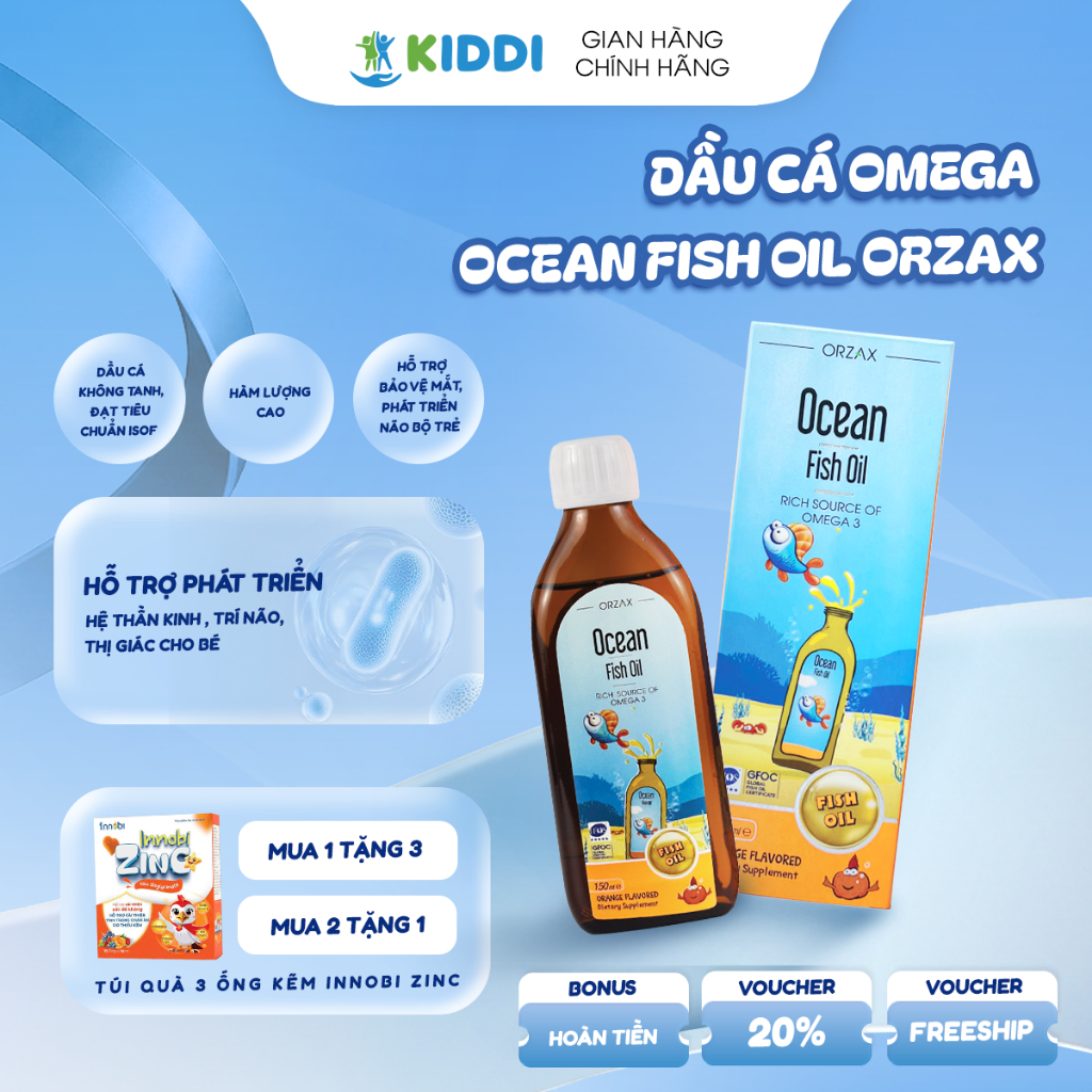TPBVSK Ocean Fish Oil -ORANGE FLAVORED ORZAX Dầu Cá Cho Bé Omega 3 DHA EPA  Phát Triển Não Bộ- Mẹ bé