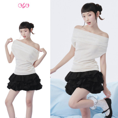 Chân váy OLV ngắn cạp trễ xếp tầng bồng xòe Black Parachute Mini Tiered Ruffled Skirt dễ thương