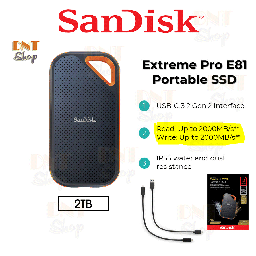 Ổ cứng di động External SSD SanDisk Extreme Pro V2 E81 2TB USB 3.2 Gen2 x2 (SDSSDE81-2T00-G25) - BH 