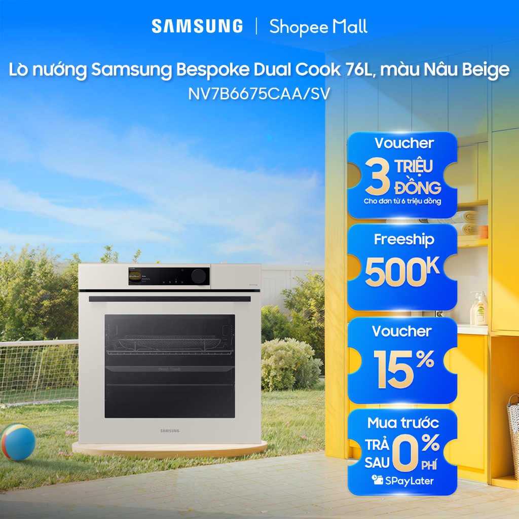 Lò nướng Samsung Bespoke NV7B6675CAA/SV Dual Cook 76L, màu Nâu Beige