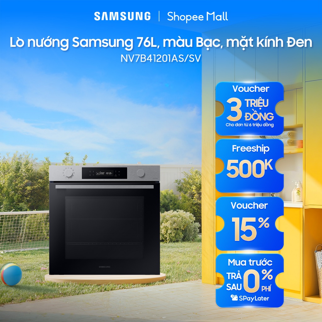 Lò nướng Samsung NV7B41201AS/SV 76L, màu Bạc, mặt kính Đen