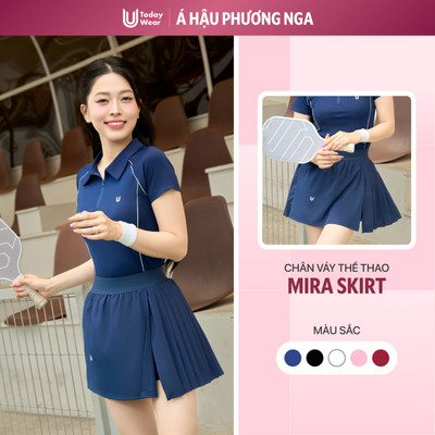 Chân váy thể thao Mira skirt Today U Wear kiểu dáng xếp li, phối xẻ tà tôn dáng