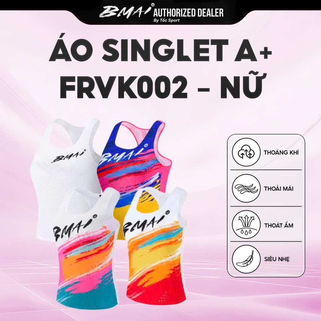 Áo Bmai | Áo Chạy Bộ Nữ Singlet A+ BMAI FRVK002 Trắng Vàng | Áo Chạy Tập Luyện Hàng Ngày Và Thi Đấu