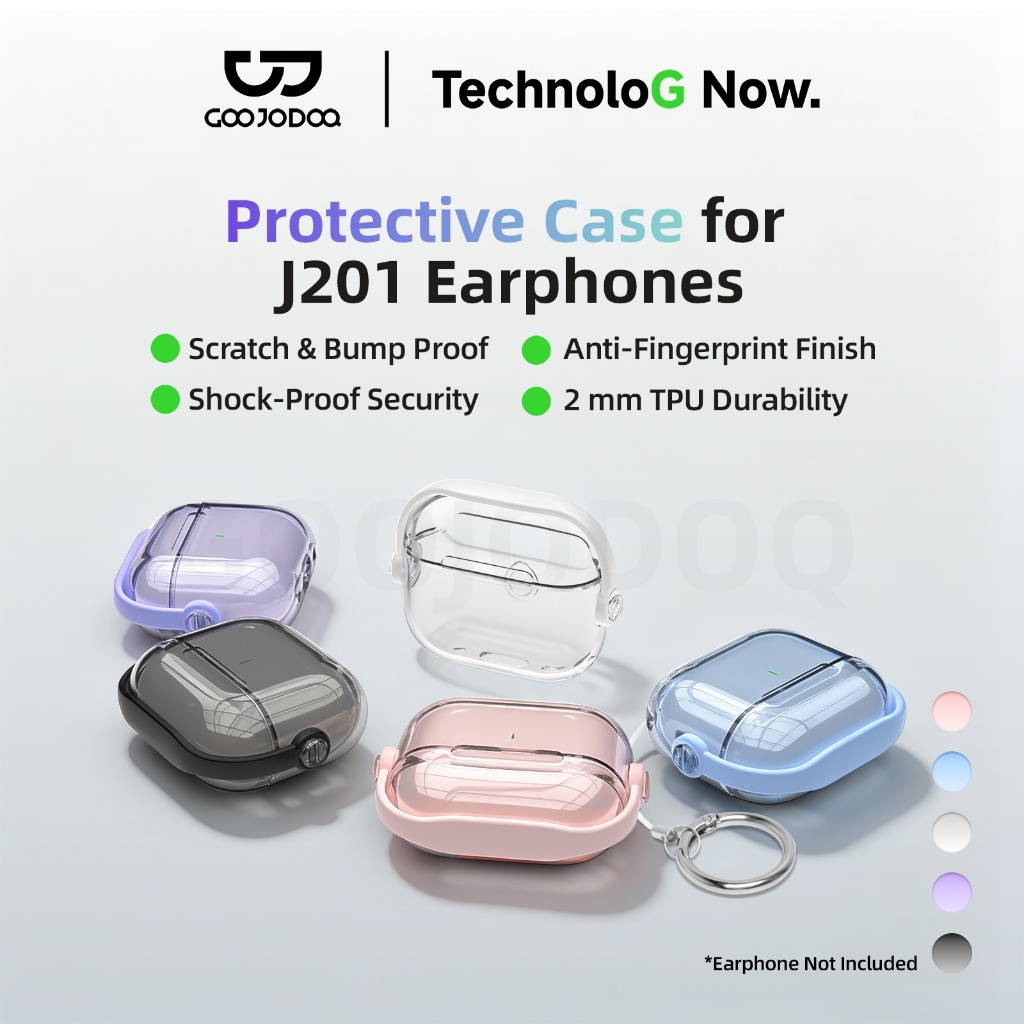 Ốp bảo vệ trong suốt cho tai nghe Bluetooth Goojodoq J201, làm từ chất liệu TPU chống bám vân tay