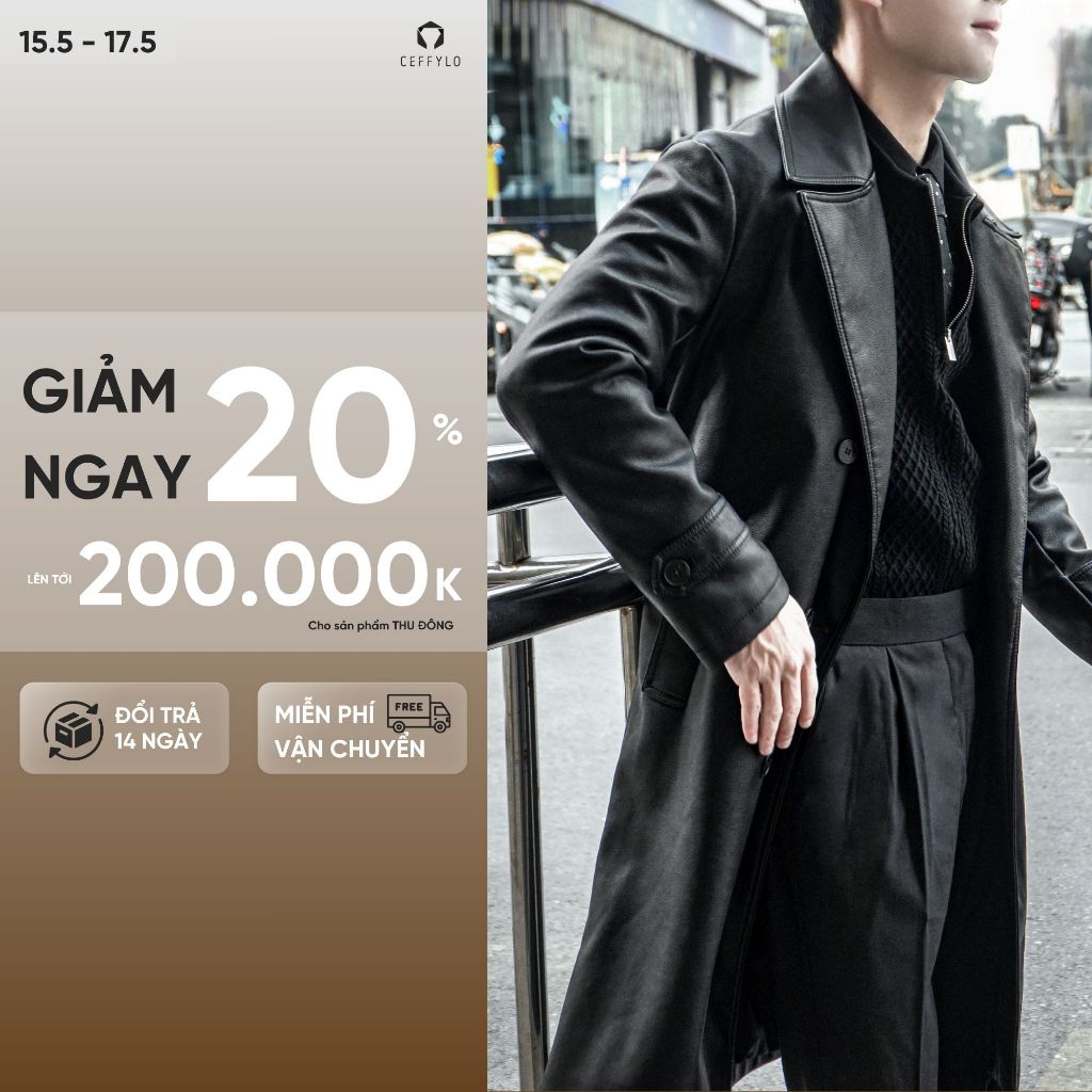 Áo khoác nam TRENCH COAT DA CAO CẤP,áo khoác chất da CEFFYLO