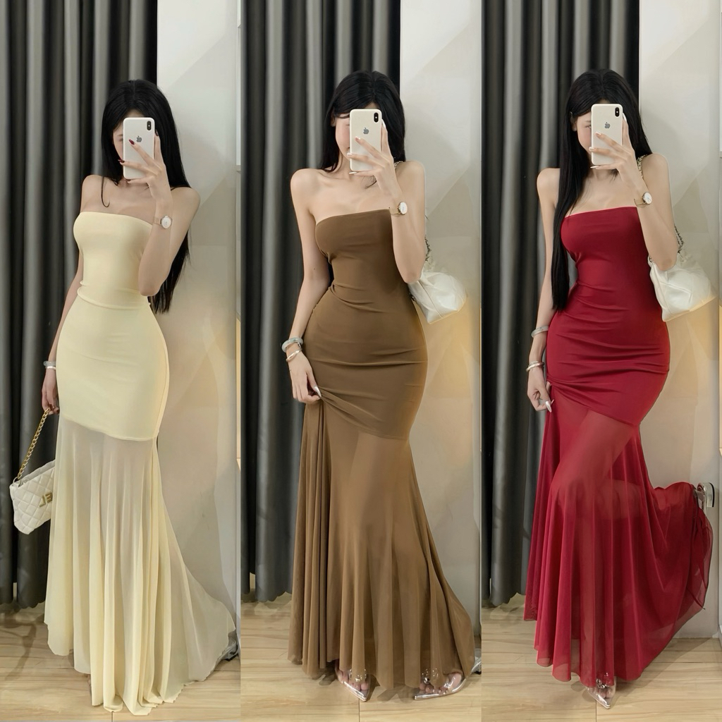| Hình thật Hta.boutique | Đầm body , Đầm ôm sát lưới ống cúp ngực đuôi cá dài thướt tha