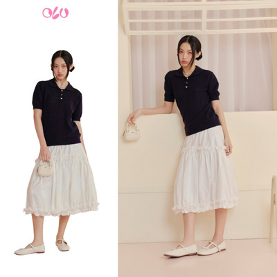 Chân váy OLV xòe tầng phối bèo nhún năng động White Cotton Puff Tiered Ruffled phù hợp đi chơi