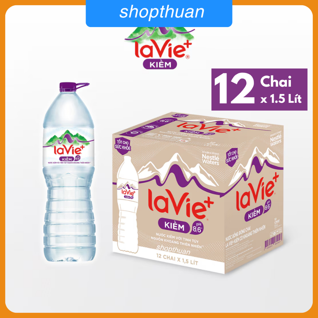 Nước khoáng LaVie+ Kiềm 1.5 Lít (Thùng 12 chai), La Vie+ Kiềm Alkaline water