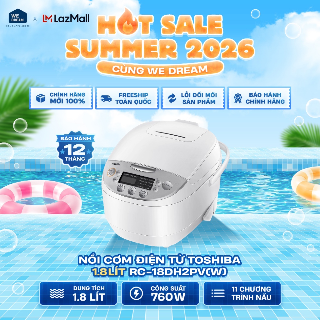 RC-18DH2PV(W) - Nồi Cơm Điện Tử Toshiba 1.8 Lít RC-18DH2PV(W) - Hàng Chính Hãng, Mới 100%