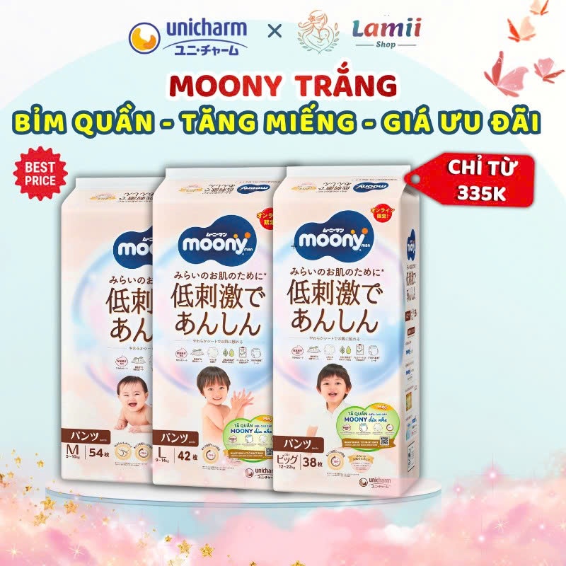 [Tăng Miếng] Tã quần Moony Natural chính hãng Nhật | Mỏng nhẹ - Thấm hút tốt - ƯU ĐÃI giá sốc