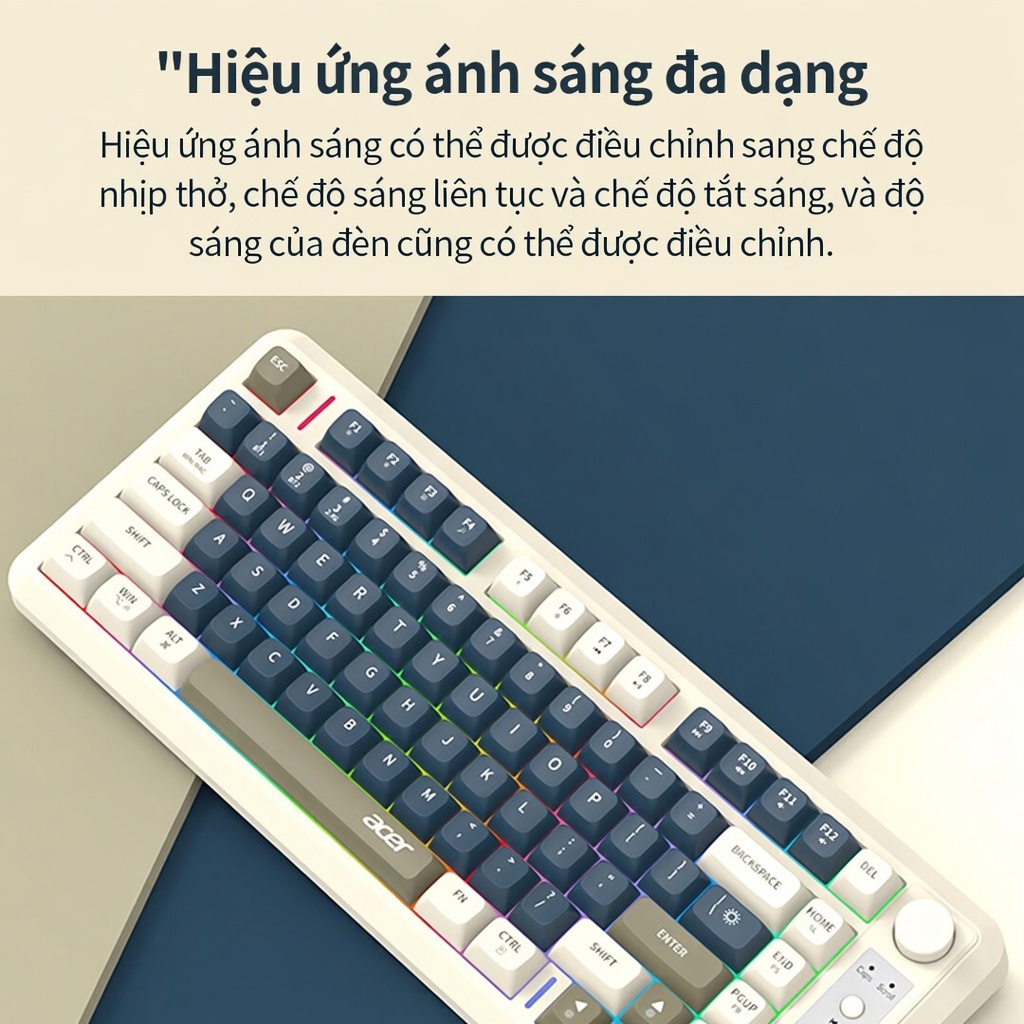 Bàn Phím Không Dây Acer Bluetooth 2.4G Dual Mode 81 Phím LED RGB Pin 2000mAh Type-C Gõ Êm - Hỗ Trợ Đa Thiết Bị | BigBuy360 - bigbuy360.vn