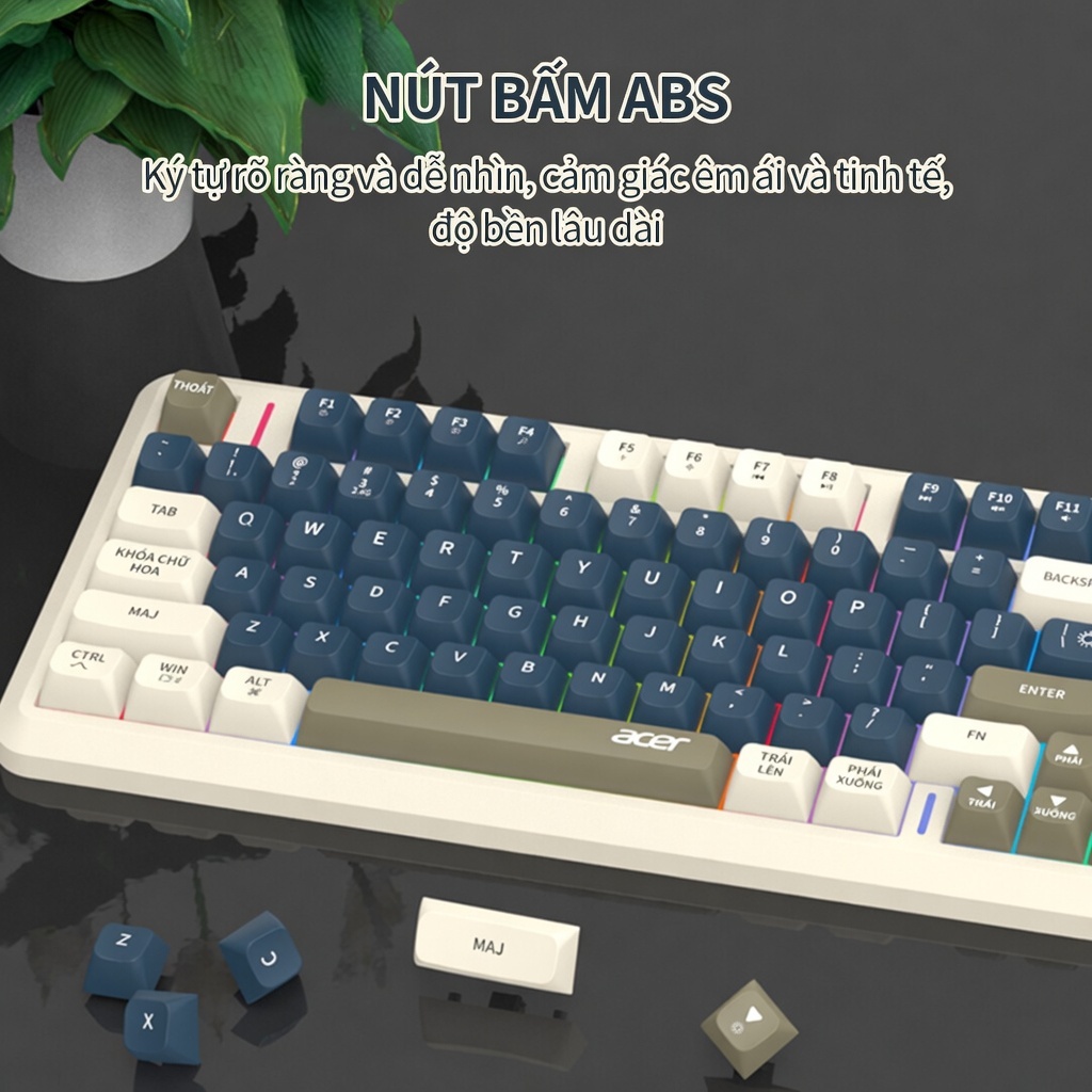 Bàn Phím Không Dây Acer Bluetooth 2.4G Dual Mode 81 Phím LED RGB Pin 2000mAh Type-C Gõ Êm - Hỗ Trợ Đa Thiết Bị | BigBuy360 - bigbuy360.vn