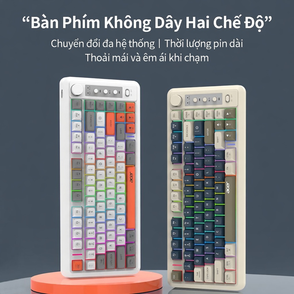 Bàn Phím Không Dây Acer Bluetooth 2.4G Dual Mode 81 Phím LED RGB Pin 2000mAh Type-C Gõ Êm - Hỗ Trợ Đa Thiết Bị | BigBuy360 - bigbuy360.vn