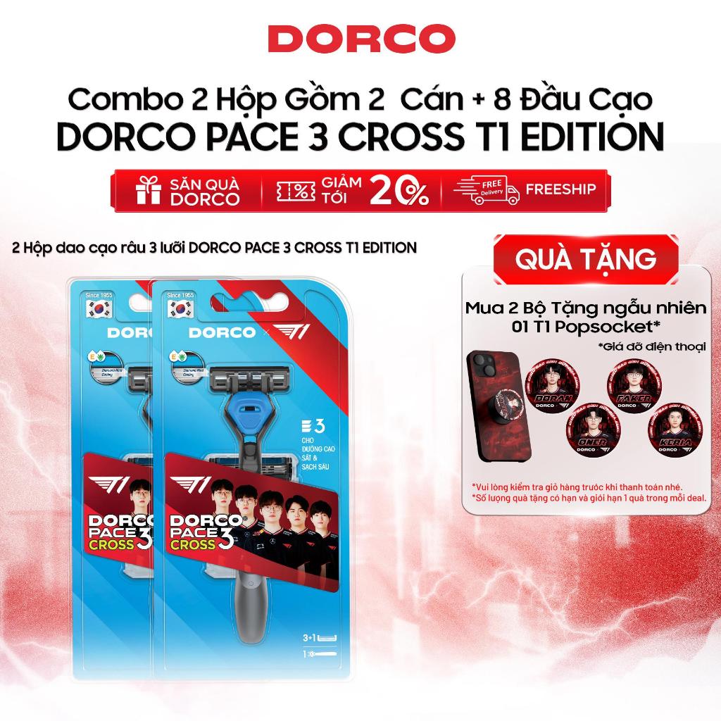 DORCO PACE 3 CROSS T1 Edition - Combo 2 Bộ Dao Cạo Râu Hàn Quốc 3 Lưỡi - Gồm 2 Cán 8 Đầu Cạo
