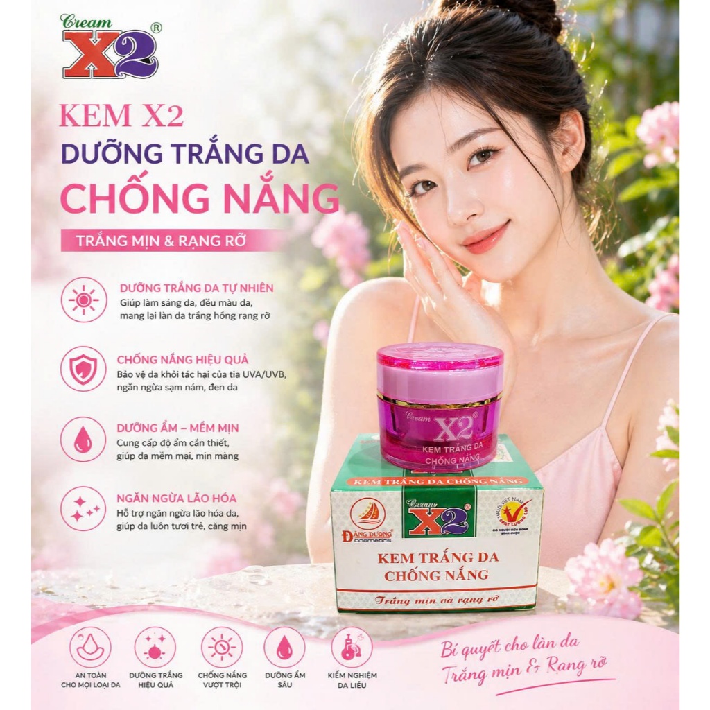 KEM X2 ĐĂNG DƯƠNG - KEM X2 TRẮNG DA CHỐNG NẮNG 8GR