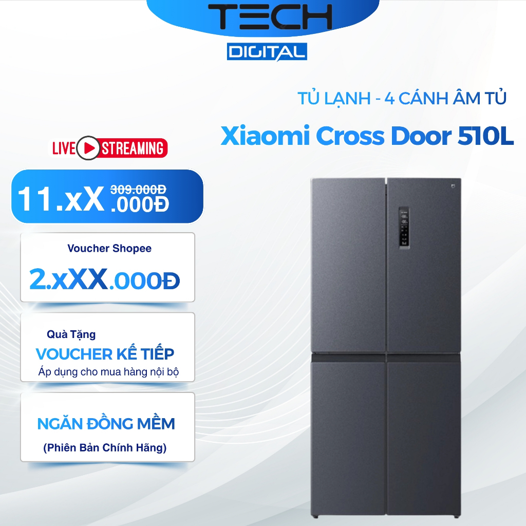 Tủ Lạnh Xiaomi Mijia Cross Door 510L Âm Tủ 60 Cm, Kết Nối App, Kháng Khuẩn 99.9% - Chính Hãng