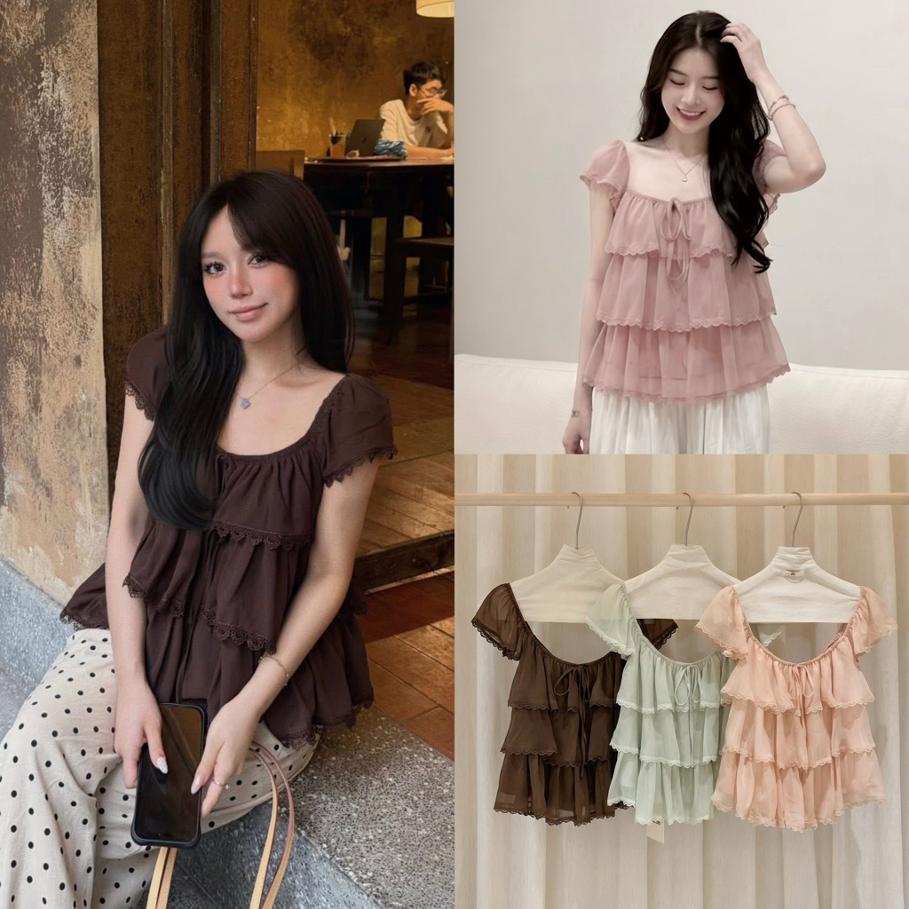 [Hàng Chuẩn QC] Áo Babydoll Voan Bèo Tầng Cánh Tiên Viền Ren Form Xòe Basic Mềm Mát | BigBuy360 - bigbuy360.vn
