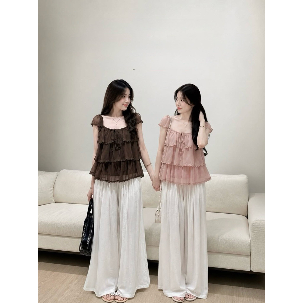 [Hàng Chuẩn QC] Áo Babydoll Voan Bèo Tầng Cánh Tiên Viền Ren Form Xòe Basic Mềm Mát | BigBuy360 - bigbuy360.vn