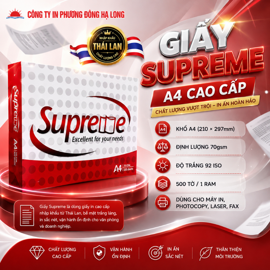 Giấy SUPREME A4 - Giấy In Văn Phòng - Giấy Photo