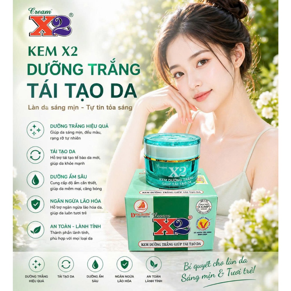 KEM X2 ĐĂNG DƯƠNG - KEM X2 DƯỠNG  TRẮNG GIÚP TÁI TẠO DA 8GR