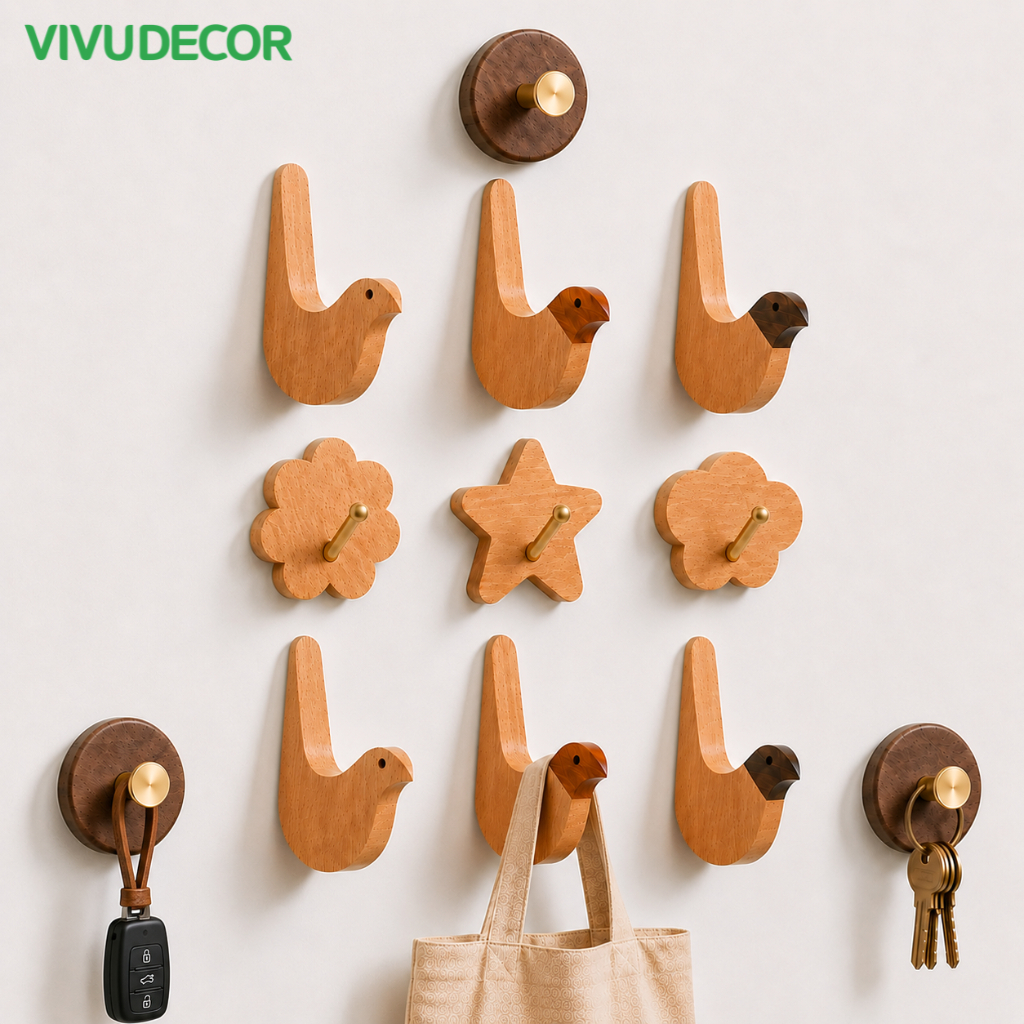 [Gỗ cao cấp] Móc Treo Quần Áo Gắn Tường 100% Gỗ Óc Chó, Gỗ Beech - Móc Treo Rời ViVuDecor - [Bản mới 2026]