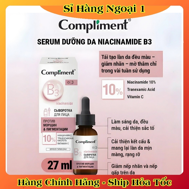 Serum Compliment B3 10% Niacinamide, Vitamin C & Tranexamic acid dưỡng trắng và trẻ hoá da 27ml
