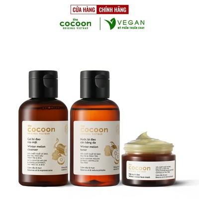 Bộ 3 Gồm Gel rửa mặt bí đao 140ml + Toner nước cân bằng da 140ml + Mặt nạ bí đao cocoon 30ml